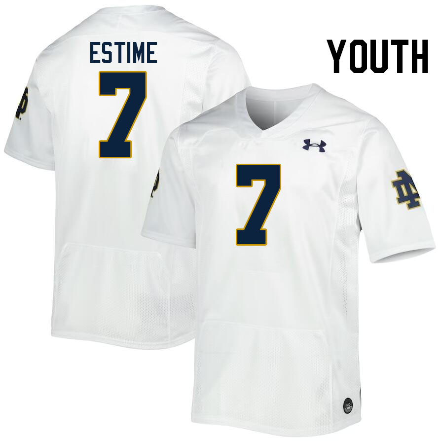 Youth #7 Audric Estime Notre Dame Fighting Irish College Football Jerseys Stitched-White - Click Image to Close